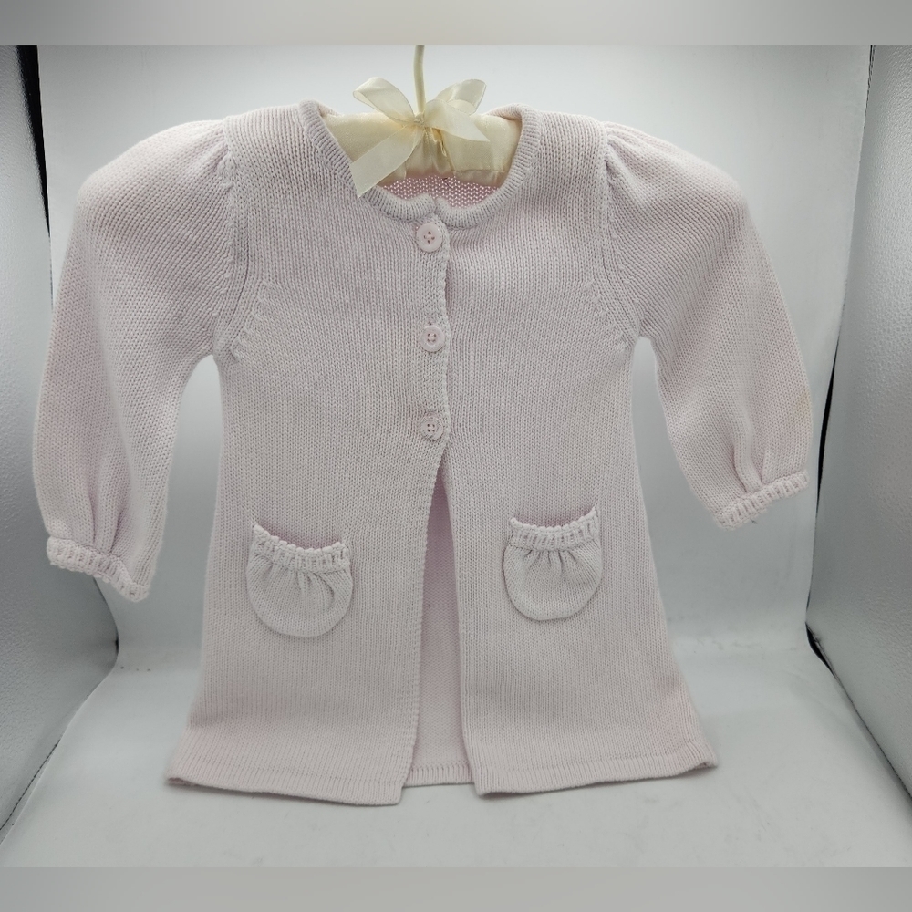 JACADI PARIS Pink Blush Crochet Half Button Cardigan Size 18 Months